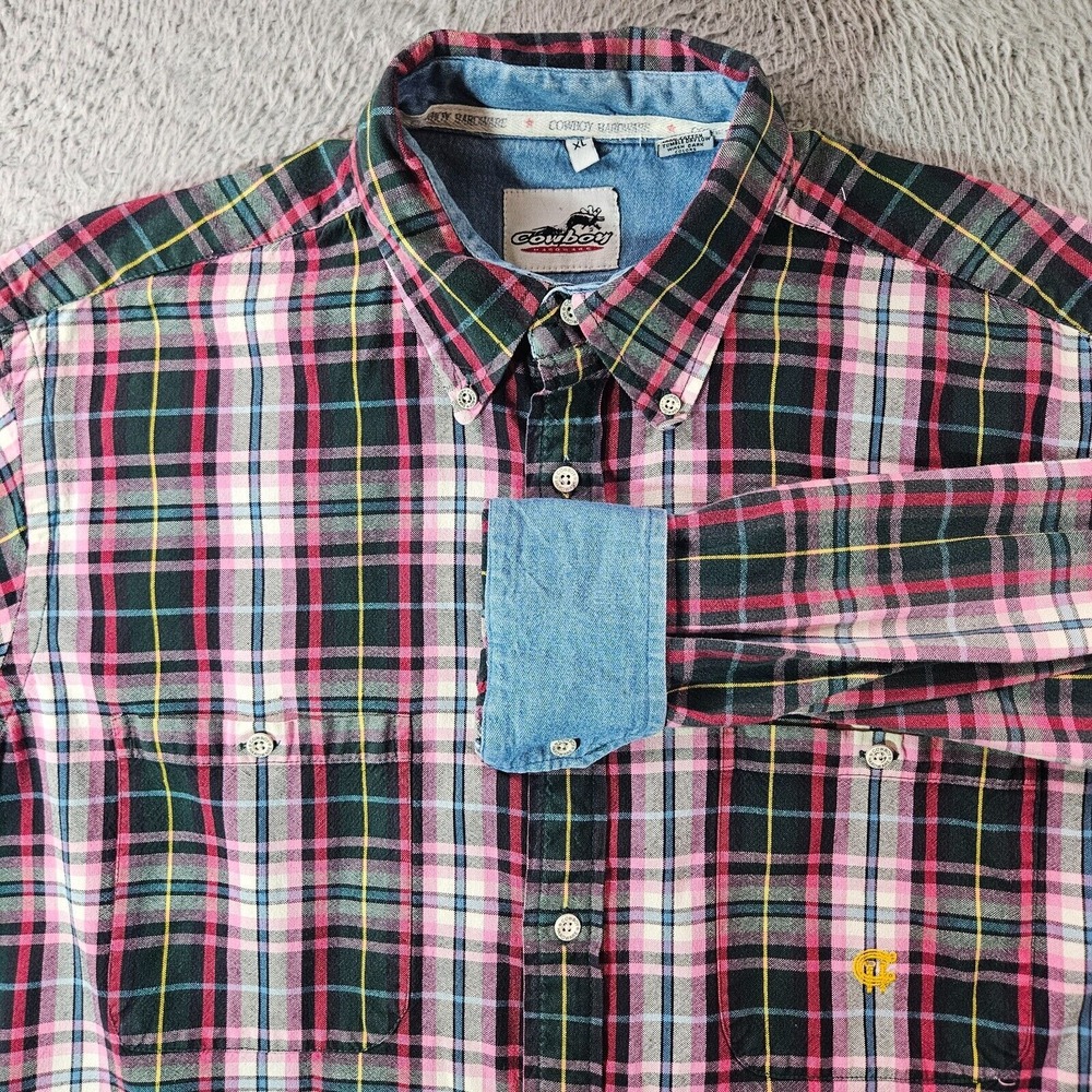 Cowboy Hardware Shirt Men XL‎ Button Up Long Sleeve Multicolor Plaid